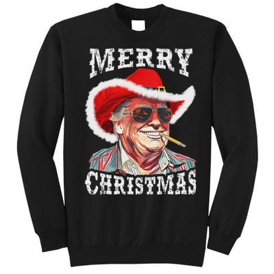 Merry Christmas Funny Trump Western Cowboy Matching Family Tall Sweatshirt