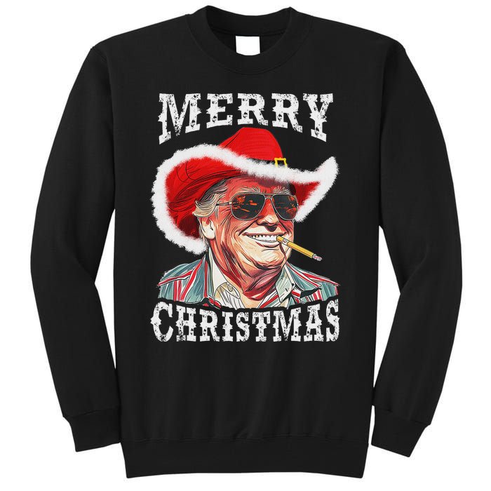 Merry Christmas Funny Trump Western Cowboy Matching Family Tall Sweatshirt