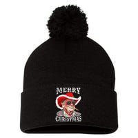 Merry Christmas Funny Trump Western Cowboy Matching Family Pom Pom 12in Knit Beanie