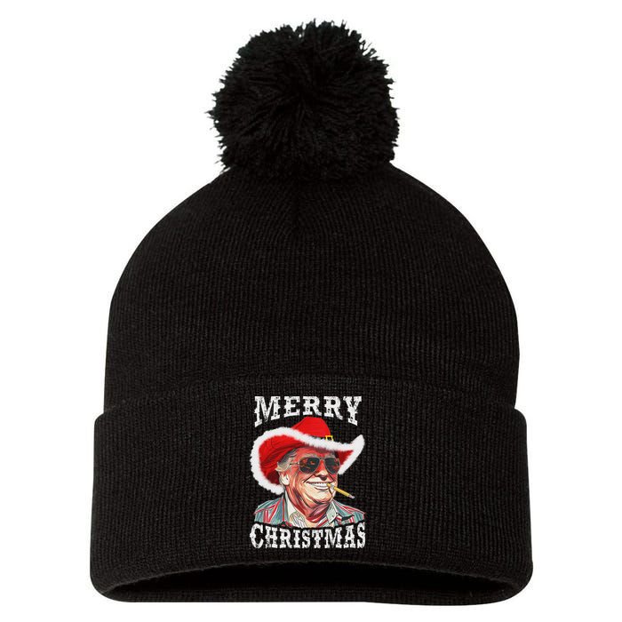 Merry Christmas Funny Trump Western Cowboy Matching Family Pom Pom 12in Knit Beanie