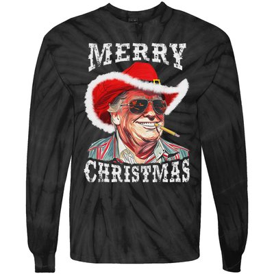 Merry Christmas Funny Trump Western Cowboy Matching Family Tie-Dye Long Sleeve Shirt