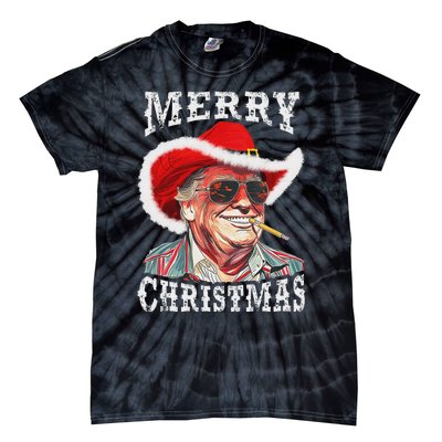 Merry Christmas Funny Trump Western Cowboy Matching Family Tie-Dye T-Shirt