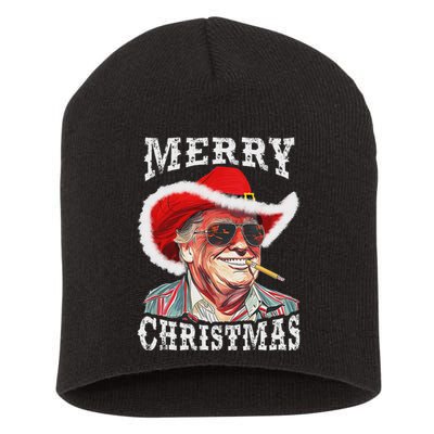 Merry Christmas Funny Trump Western Cowboy Matching Family Short Acrylic Beanie