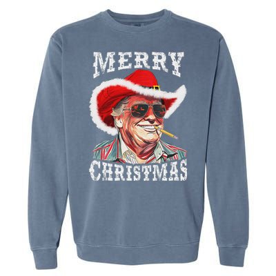 Merry Christmas Funny Trump Western Cowboy Matching Family Garment-Dyed Sweatshirt