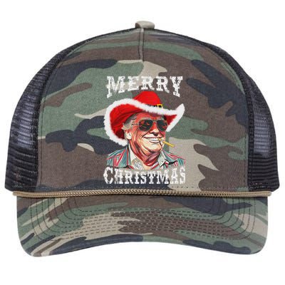 Merry Christmas Funny Trump Western Cowboy Matching Family Retro Rope Trucker Hat Cap