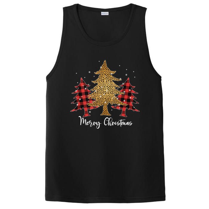 Merry Christmas For Women Leopard Plaid Tree Tank Top PosiCharge Competitor Tank