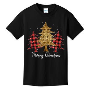 Merry Christmas For Women Leopard Plaid Tree Tank Top Kids T-Shirt