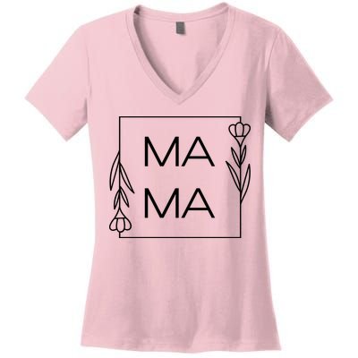 Mama Cute Flower Mother's Day Gift Women's V-Neck T-Shirt