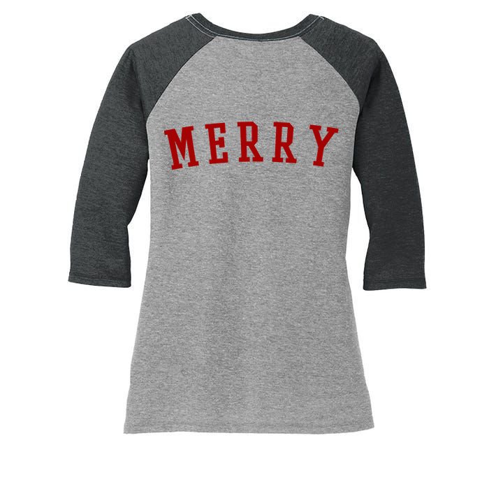 Merry Christmas Festive Holiday Women's Tri-Blend 3/4-Sleeve Raglan Shirt