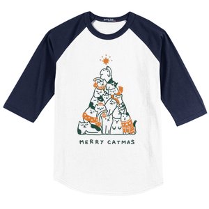 Merry Catmas Funny Cats Christmas Tree Xmas Gift Cute Gift Baseball Sleeve Shirt