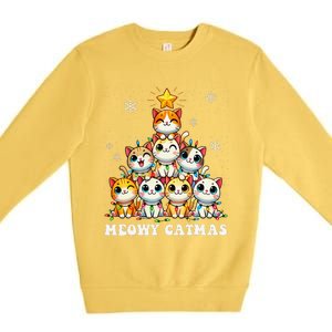 Meowy Catmas Funny Christmas Tree Lights Cute Cat Lover Xmas Gift Premium Crewneck Sweatshirt