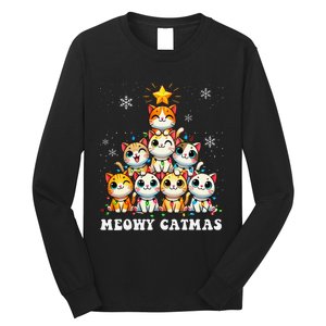 Meowy Catmas Funny Christmas Tree Lights Cute Cat Lover Xmas Gift Long Sleeve Shirt