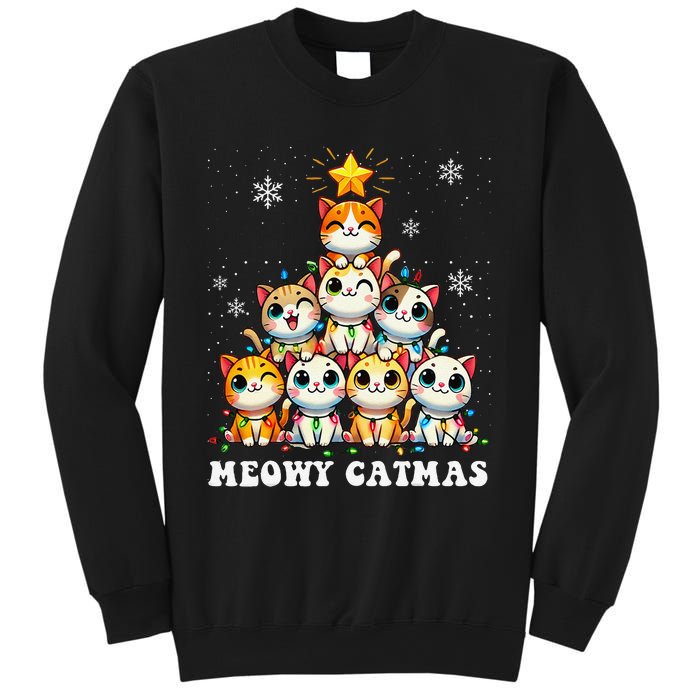 Meowy Catmas Funny Christmas Tree Lights Cute Cat Lover Xmas Gift Sweatshirt