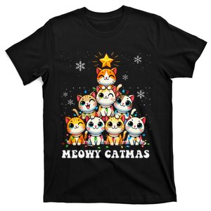 Meowy Catmas Funny Christmas Tree Lights Cute Cat Lover Xmas Gift T-Shirt