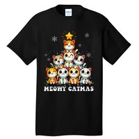 Meowy Catmas Funny Christmas Tree Lights Cute Cat Lover Xmas Gift Tall T-Shirt