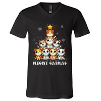 Meowy Catmas Funny Christmas Tree Lights Cute Cat Lover Xmas Gift V-Neck T-Shirt