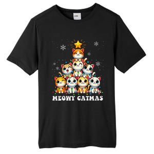 Meowy Catmas Funny Christmas Tree Lights Cute Cat Lover Xmas Gift Tall Fusion ChromaSoft Performance T-Shirt