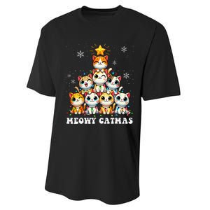 Meowy Catmas Funny Christmas Tree Lights Cute Cat Lover Xmas Gift Performance Sprint T-Shirt