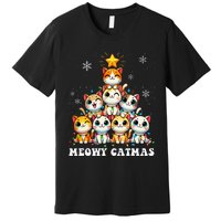 Meowy Catmas Funny Christmas Tree Lights Cute Cat Lover Xmas Gift Premium T-Shirt