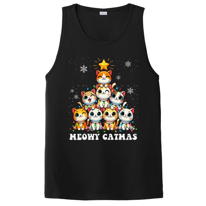 Meowy Catmas Funny Christmas Tree Lights Cute Cat Lover Xmas Gift PosiCharge Competitor Tank