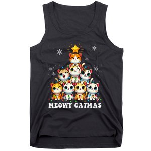 Meowy Catmas Funny Christmas Tree Lights Cute Cat Lover Xmas Gift Tank Top