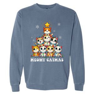 Meowy Catmas Funny Christmas Tree Lights Cute Cat Lover Xmas Gift Garment-Dyed Sweatshirt