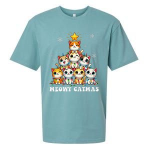 Meowy Catmas Funny Christmas Tree Lights Cute Cat Lover Xmas Gift Sueded Cloud Jersey T-Shirt