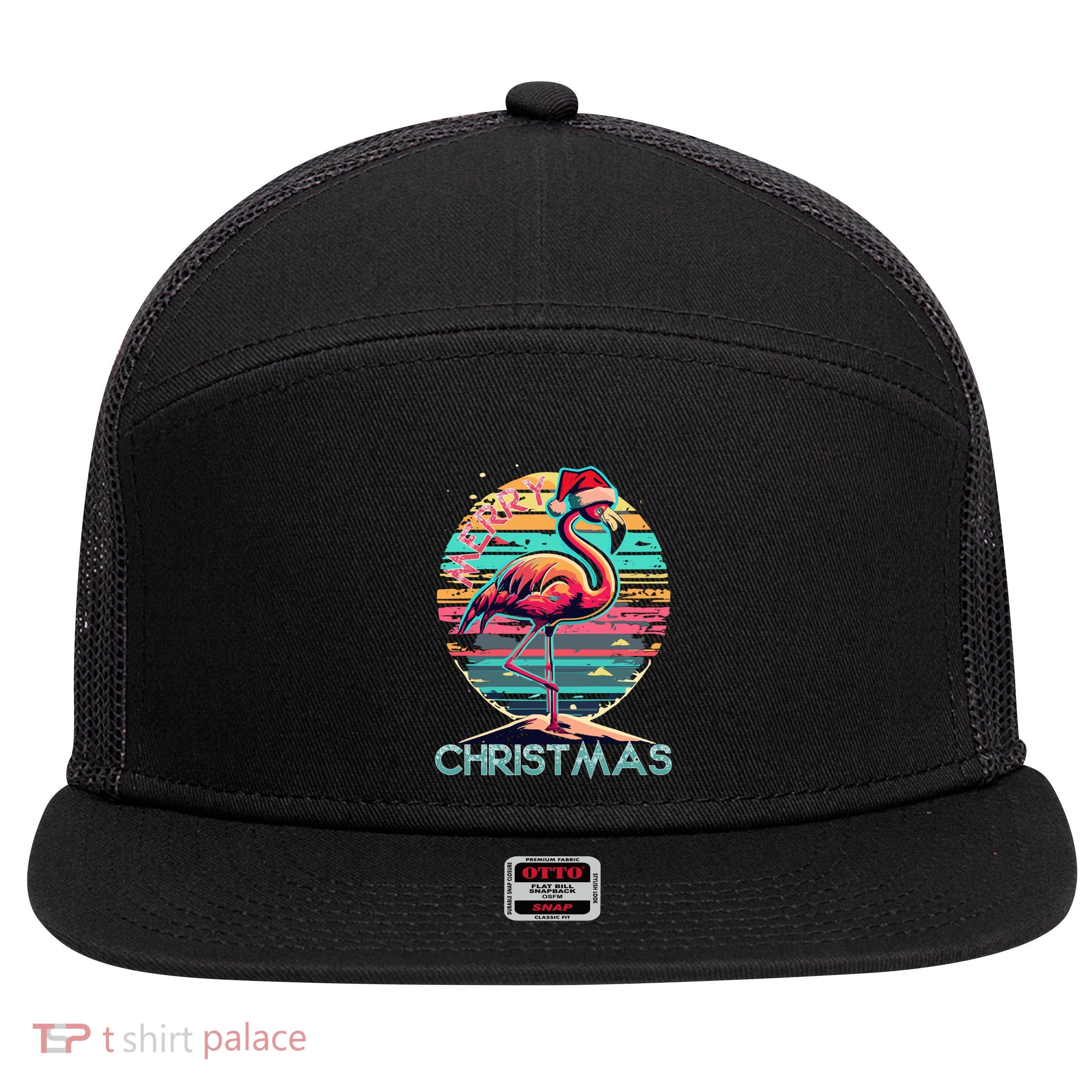 Merry Christmas Flamingo Pink Flamingo Christmas Xmas Gift 7 Panel Mesh Trucker Snapback Hat