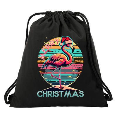 Merry Christmas Flamingo Pink Flamingo Christmas Xmas Gift Drawstring Bag