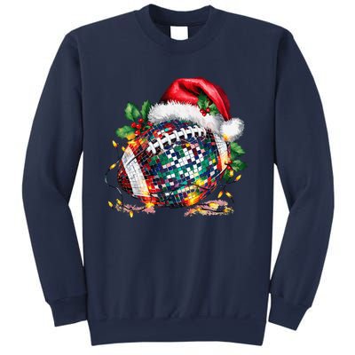 Merry Christmas Football Disco Ball Santa Hat Xmas Light Sweatshirt