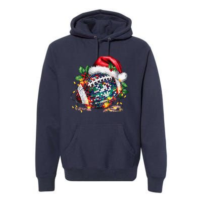 Merry Christmas Football Disco Ball Santa Hat Xmas Light Premium Hoodie