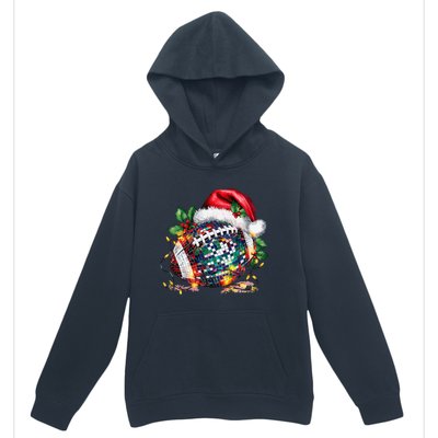 Merry Christmas Football Disco Ball Santa Hat Xmas Light Urban Pullover Hoodie