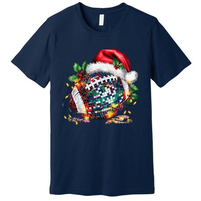 Merry Christmas Football Disco Ball Santa Hat Xmas Light Premium T-Shirt