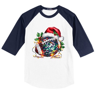 Merry Christmas Football Disco Ball Santa Hat Xmas Light Baseball Sleeve Shirt