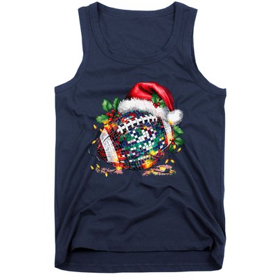 Merry Christmas Football Disco Ball Santa Hat Xmas Light Tank Top