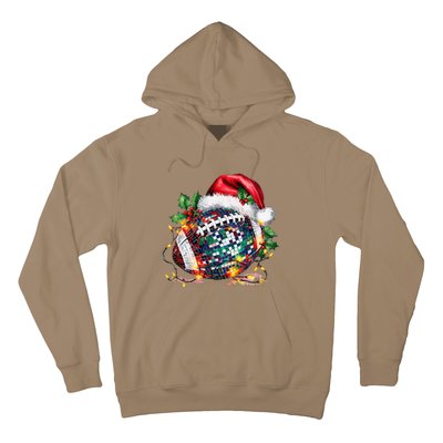 Merry Christmas Football Disco Ball Santa Hat Xmas Light Hoodie