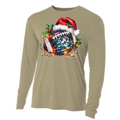 Merry Christmas Football Disco Ball Santa Hat Xmas Light Cooling Performance Long Sleeve Crew