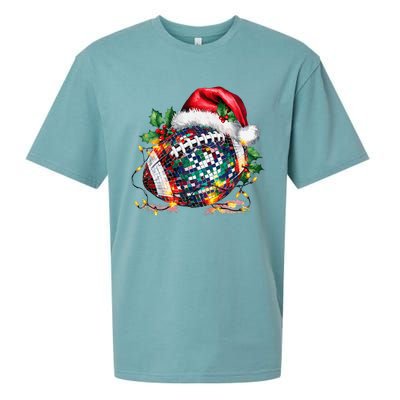 Merry Christmas Football Disco Ball Santa Hat Xmas Light Sueded Cloud Jersey T-Shirt