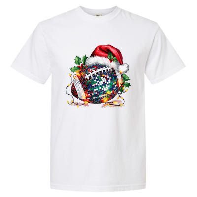 Merry Christmas Football Disco Ball Santa Hat Xmas Light Garment-Dyed Heavyweight T-Shirt