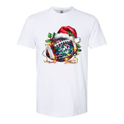 Merry Christmas Football Disco Ball Santa Hat Xmas Light Softstyle CVC T-Shirt