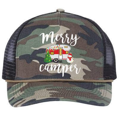 Merry Camper Funny Camper Christmas Tree Camping Retro Rope Trucker Hat Cap