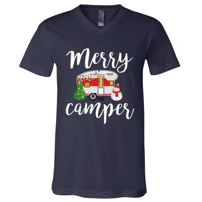 Merry Camper Funny Camper Christmas Tree Camping V-Neck T-Shirt