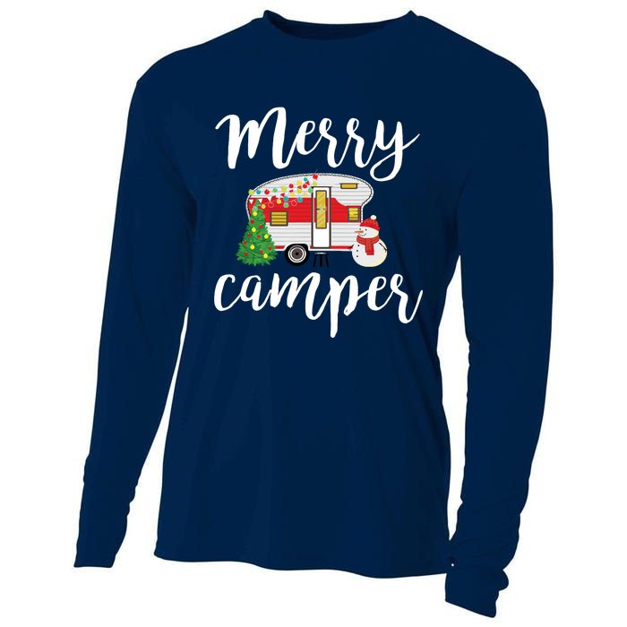 Merry Camper Funny Camper Christmas Tree Camping Cooling Performance Long Sleeve Crew