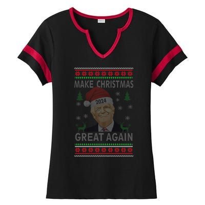 Make Christmas Great Again Funny Trump Ugly Christmas Ladies Halftime Notch Neck Tee