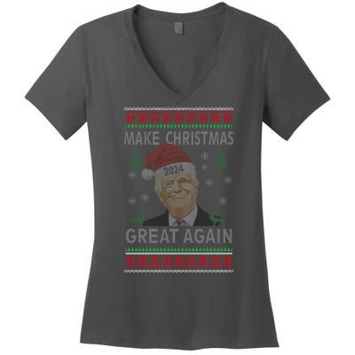 Make Christmas Great Again Funny Trump Ugly Christmas Women's V-Neck T-Shirt