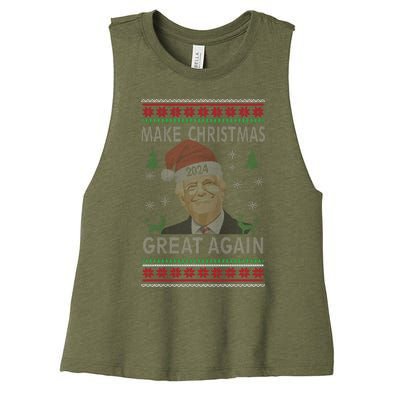 Make Christmas Great Again Funny Trump Ugly Christmas Women's Racerback Cropped Tank