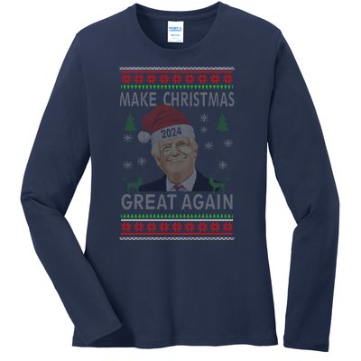 Make Christmas Great Again Funny Trump Ugly Christmas Ladies Long Sleeve Shirt