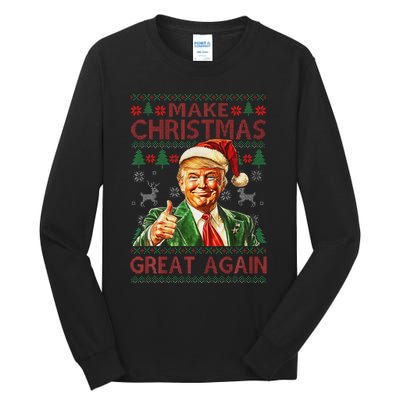 Make Christmas Great Again Funny Trump Santa Hat Xmas Ugly Tall Long Sleeve T-Shirt