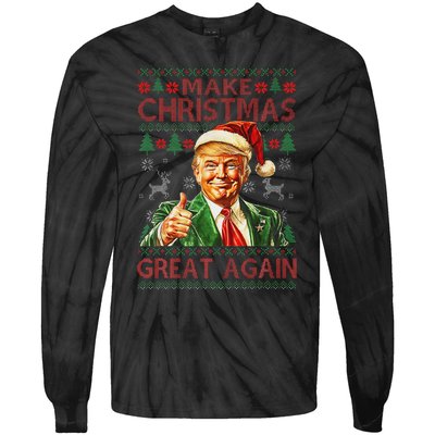 Make Christmas Great Again Funny Trump Santa Hat Xmas Ugly Tie-Dye Long Sleeve Shirt