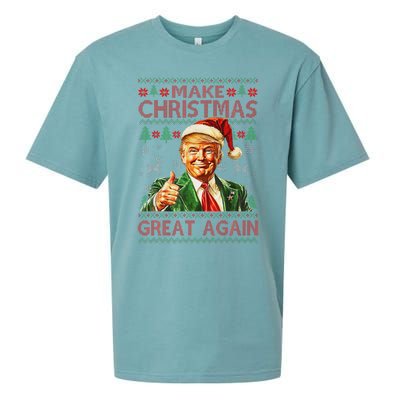 Make Christmas Great Again Funny Trump Santa Hat Xmas Ugly Sueded Cloud Jersey T-Shirt